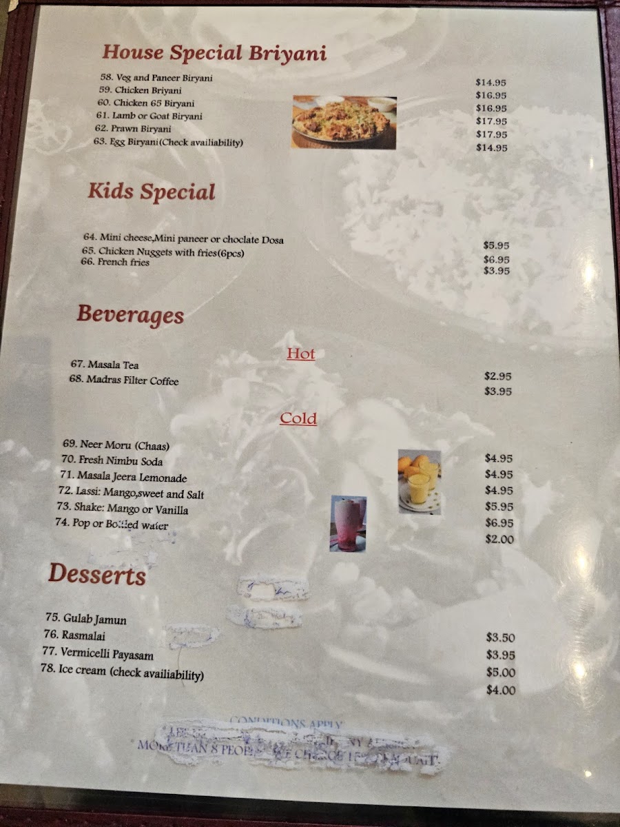 Krishna's Dosa Palace Photo Menu 4