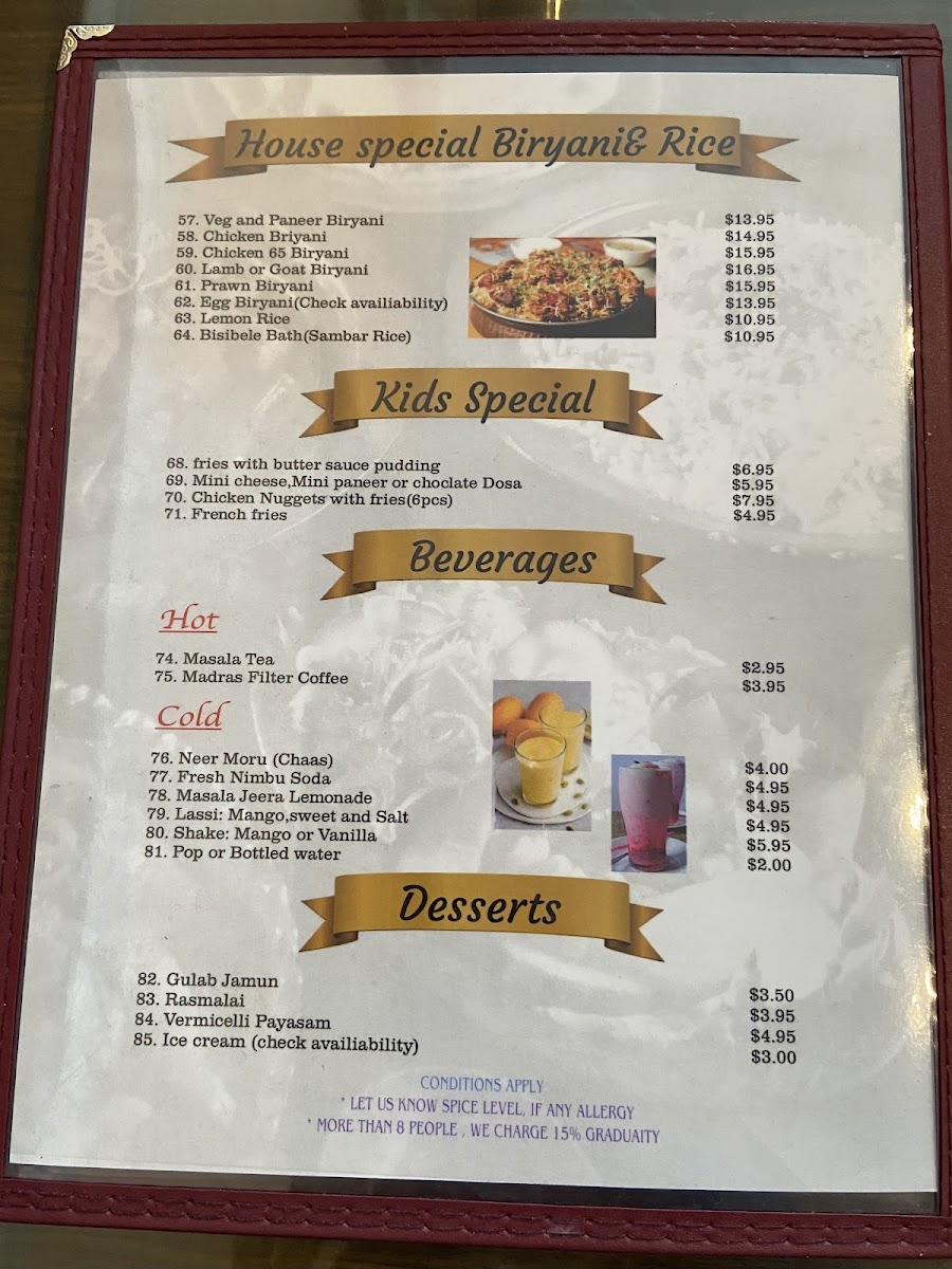Krishna's Dosa Palace Photo Menu 9