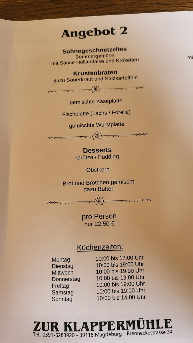 'Zur Klappermühle' Magdeburg Photo Menu 2