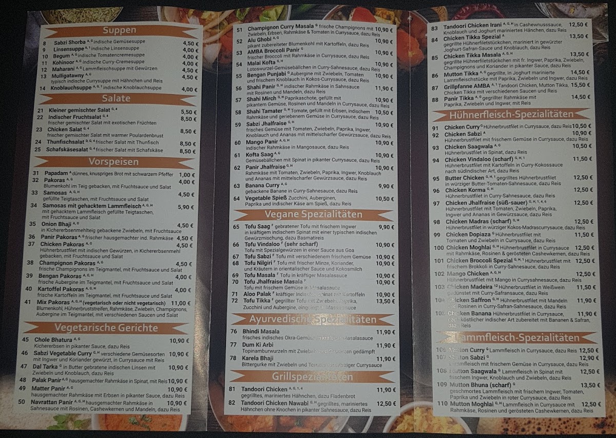INDIA PALACE/AMBA INDISCHES RESTAURANT Photo Menu 1