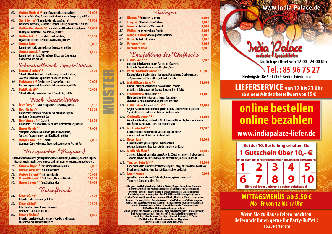 INDIA PALACE/AMBA INDISCHES RESTAURANT Photo Menu 3