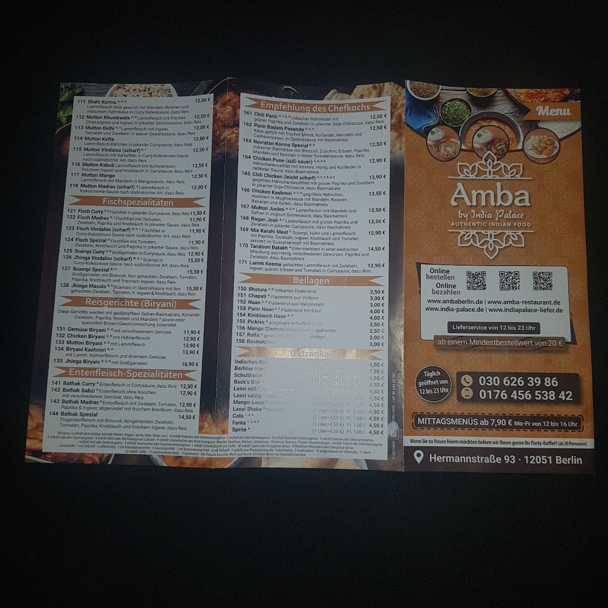 INDIA PALACE/AMBA INDISCHES RESTAURANT Photo Menu 6