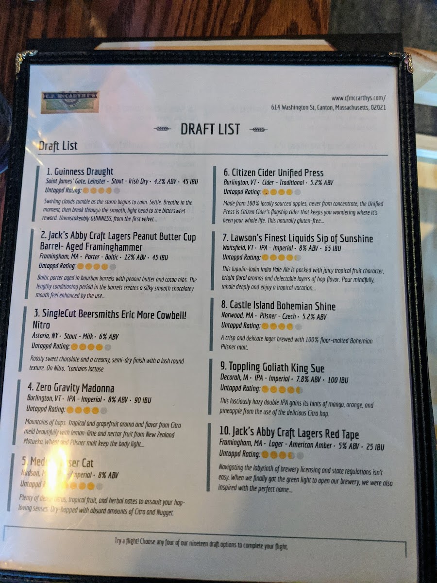 C.F. McCarthy’s Photo Menu 5