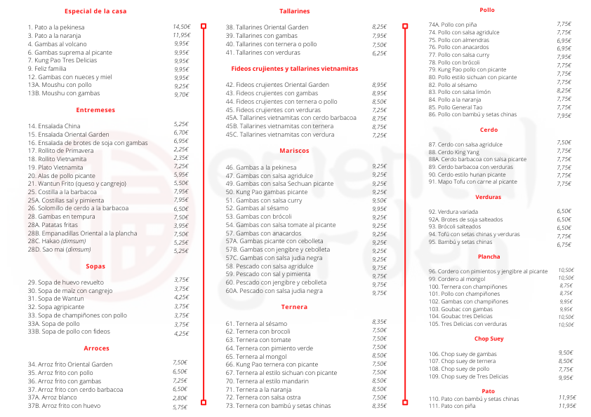 Restaurante Oriental Garden Photo Menu 1