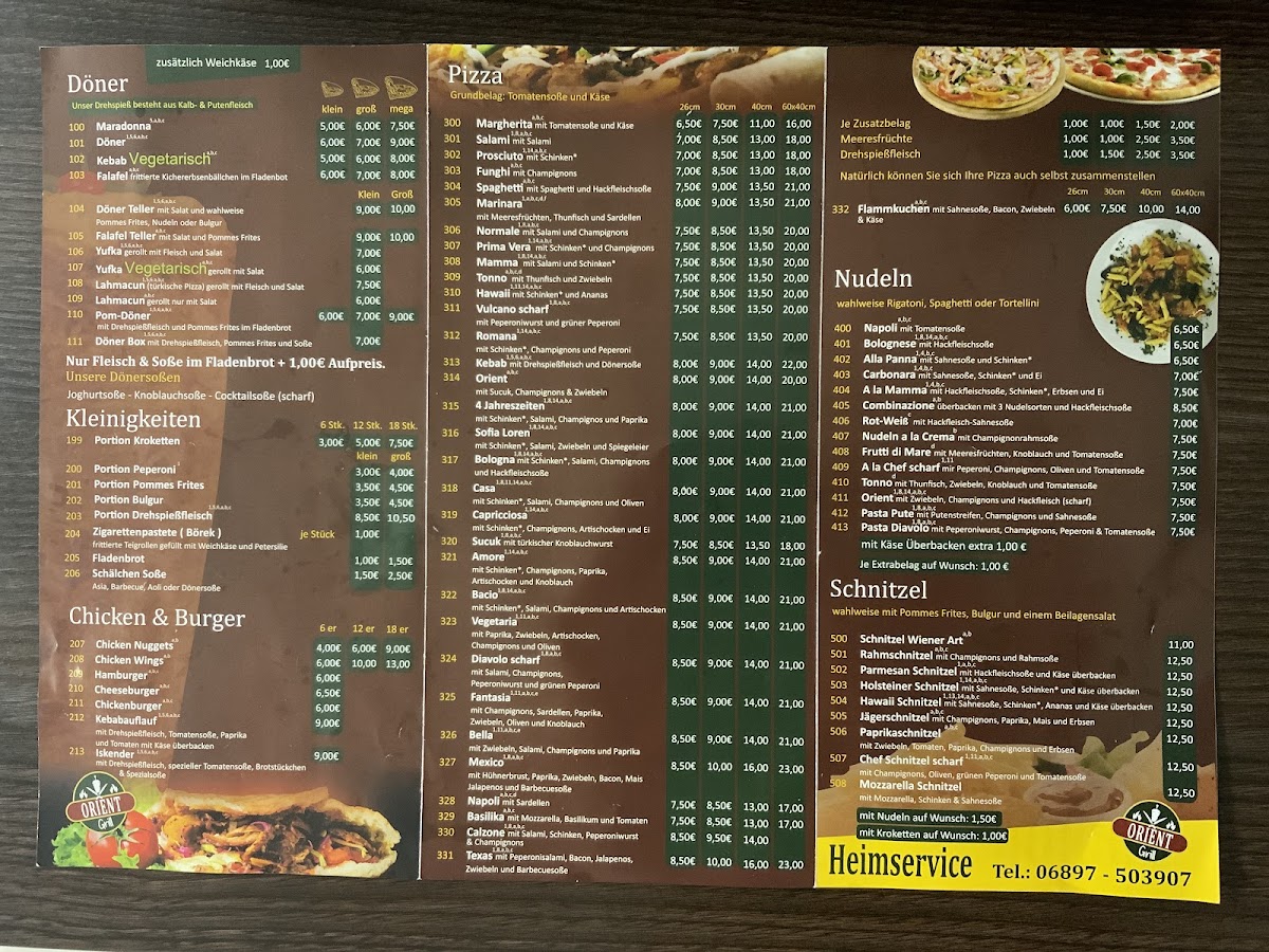 Orient Grill Kebap Und Pizza Haus Sulzbach/Saar Photo Menu 1
