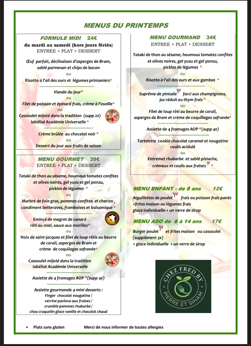 Chez Fred Photo Menu 1