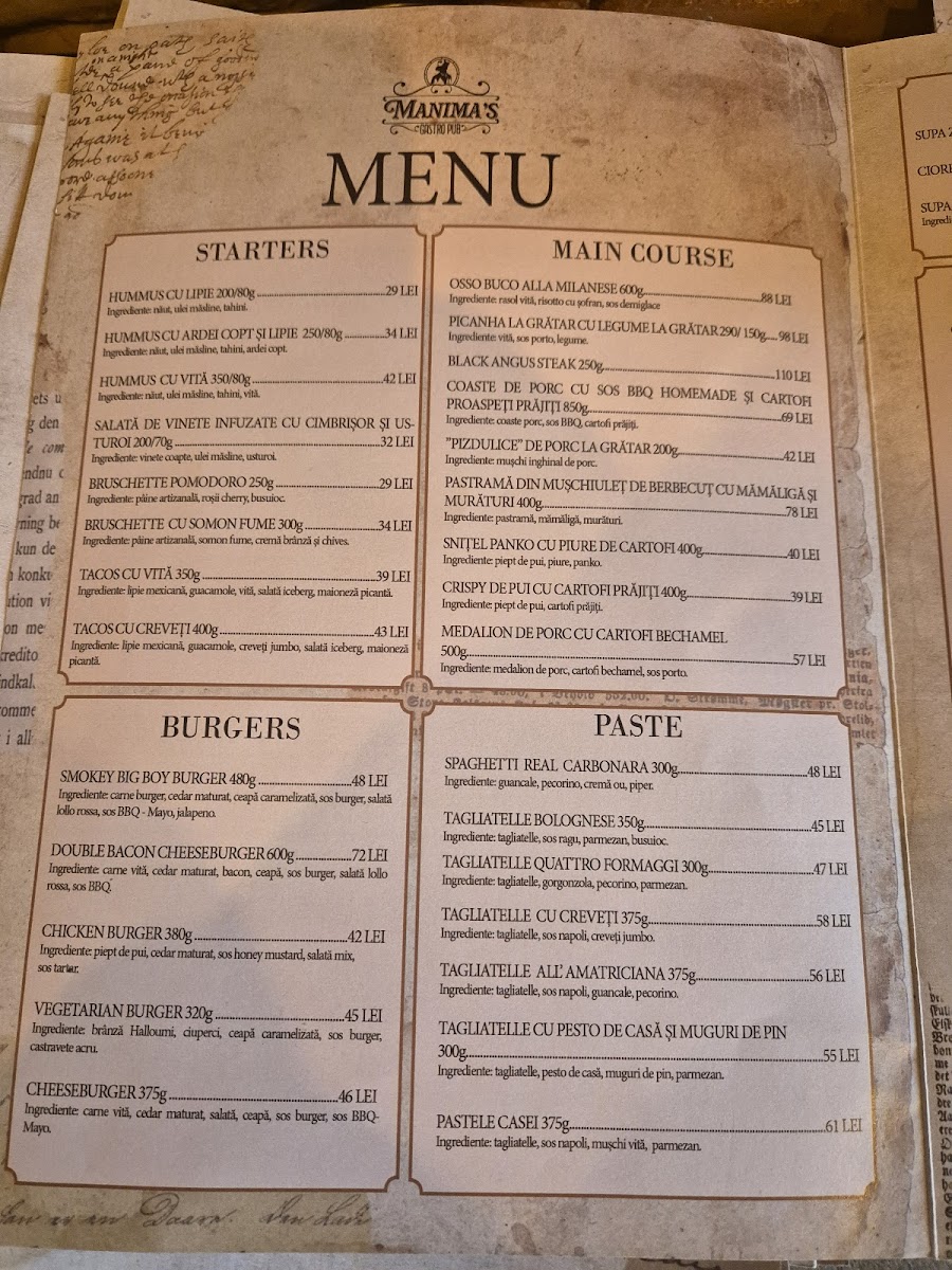 Manima's Gastro Pub Photo Menu 1