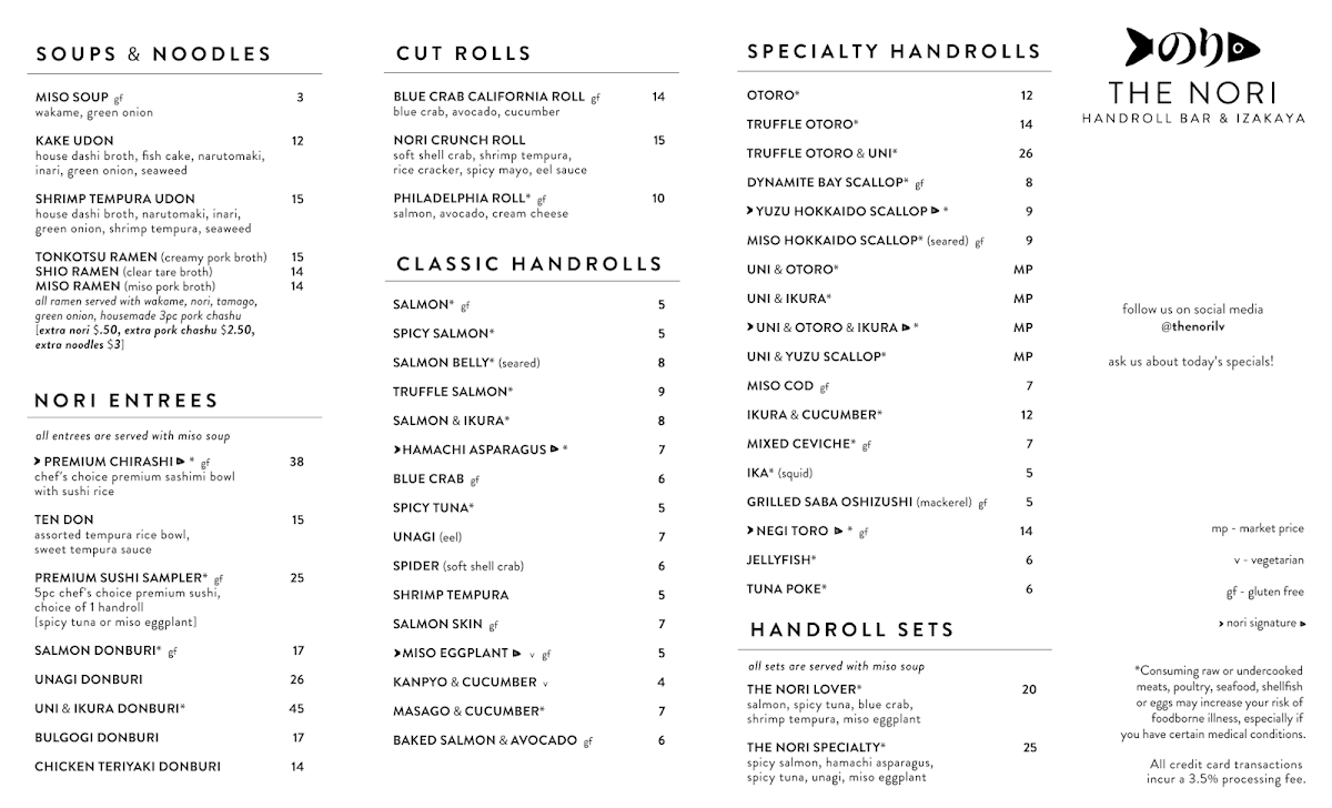 The Nori Handroll Bar & Izakaya Photo Menu 1