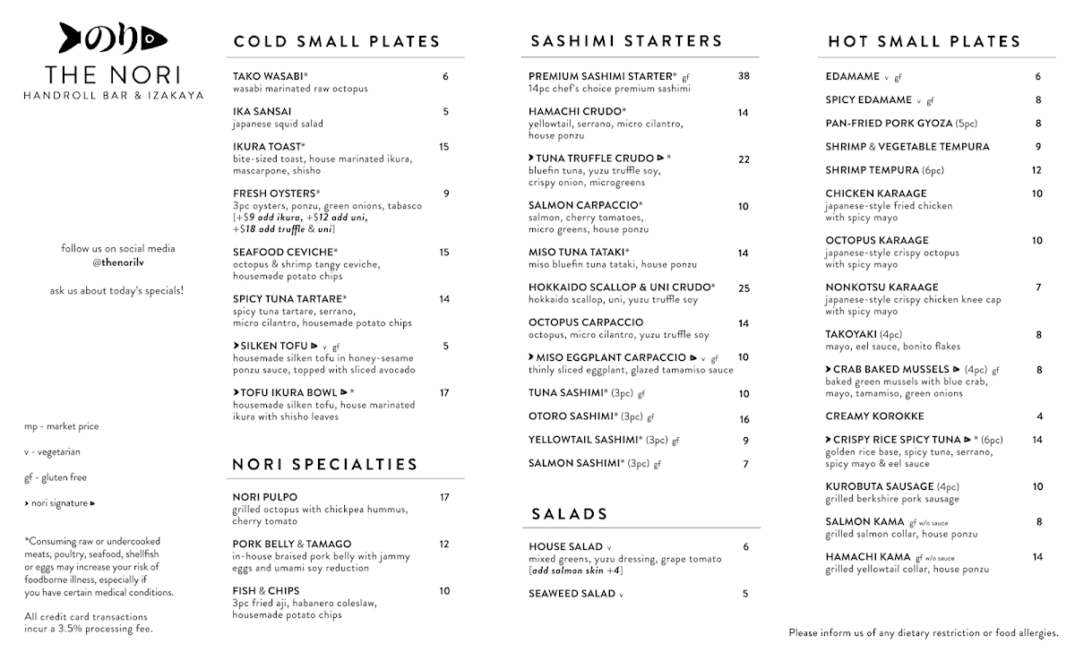 The Nori Handroll Bar & Izakaya Photo Menu 2