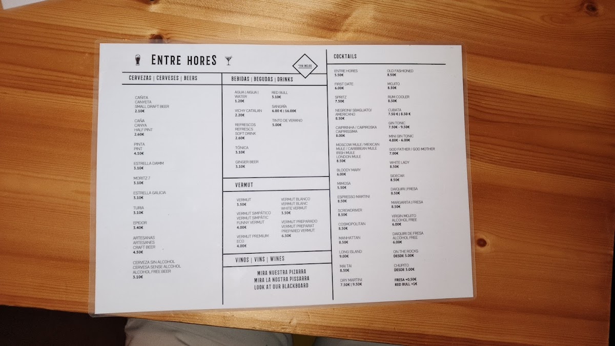 Entre Hores - Tapas, Vermut & Cocktails Photo Menu 3