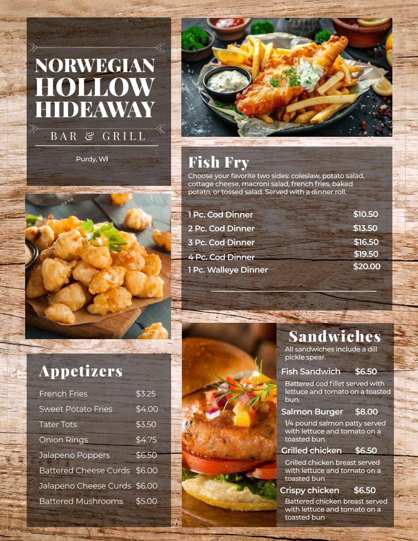 Norwegian Hollow Hideaway Photo Menu 5