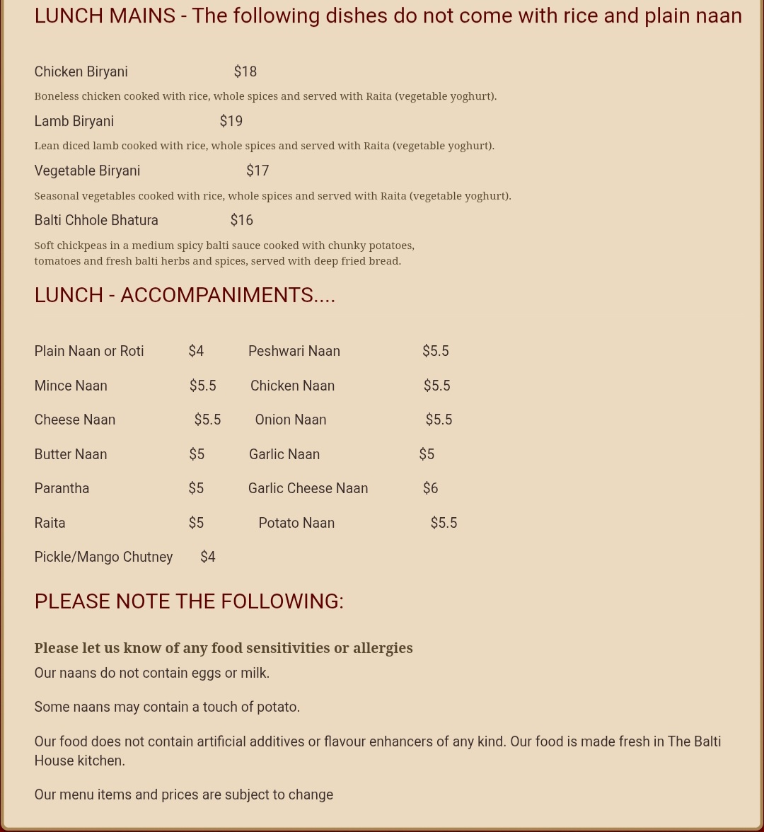 The Balti House Photo Menu 10