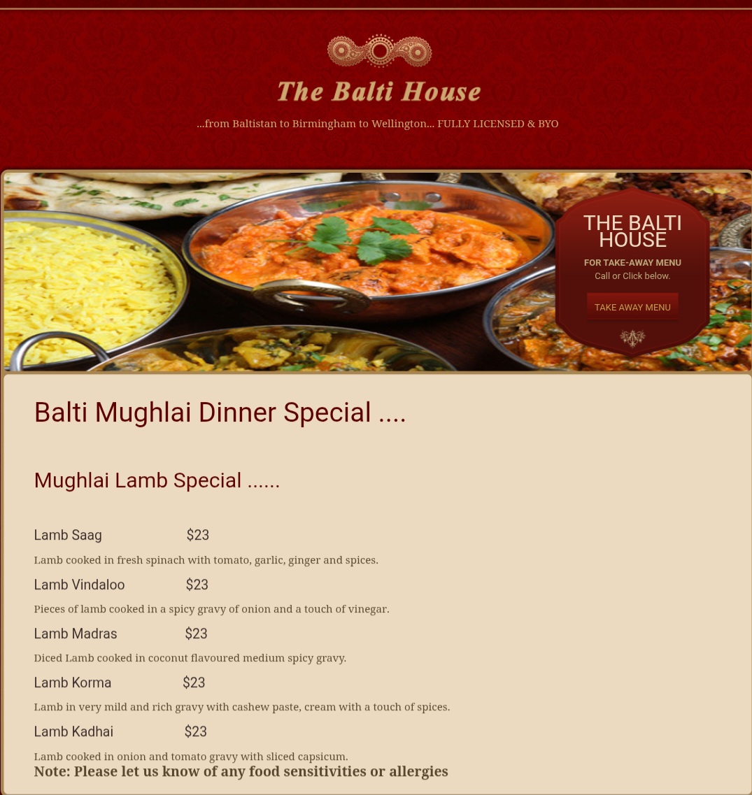 The Balti House Photo Menu 8