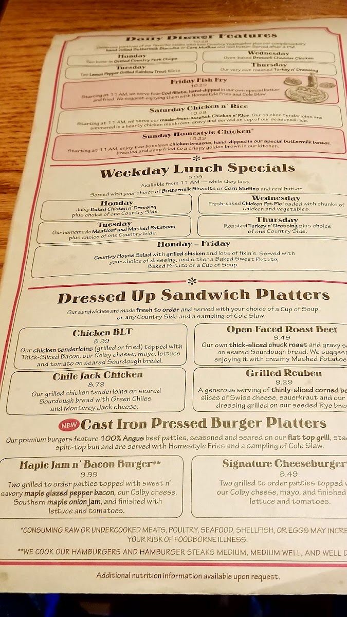 Cracker Barrel Old Country Store Photo Menu 10
