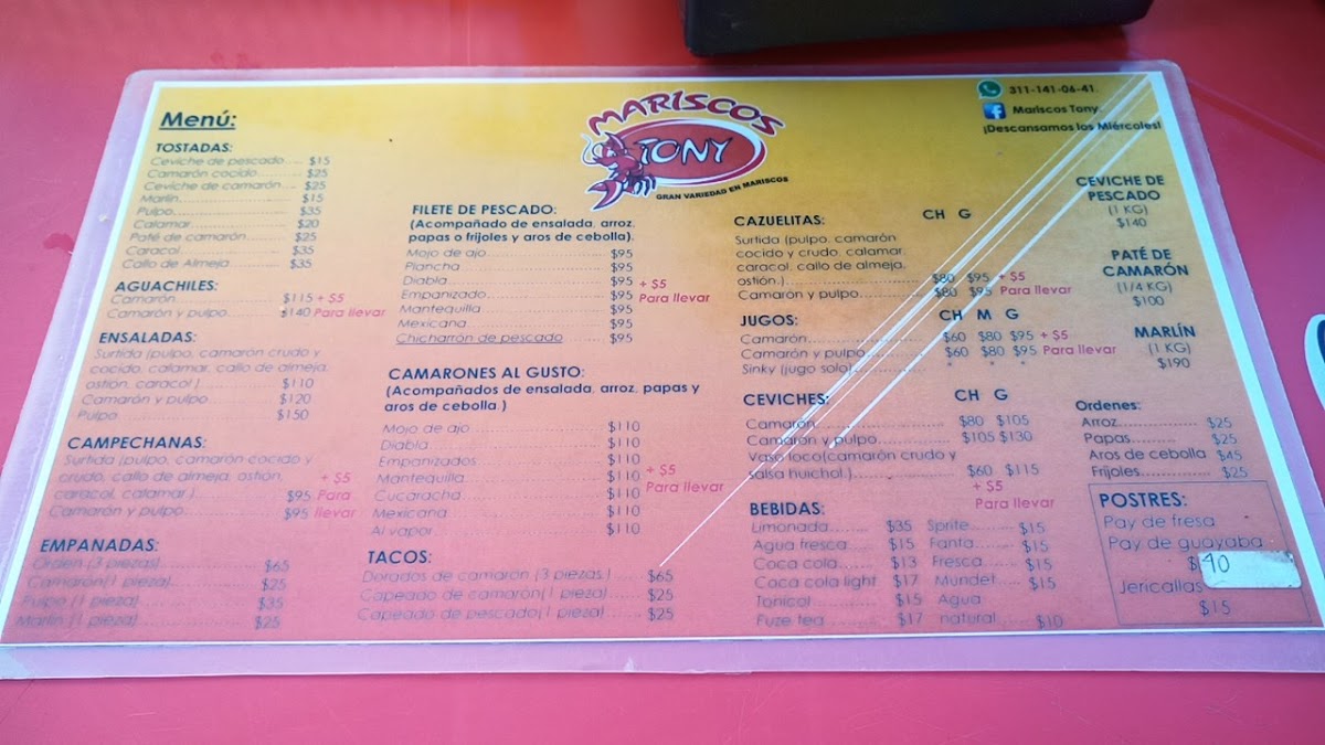 Mariscos Tony Photo Menu 1