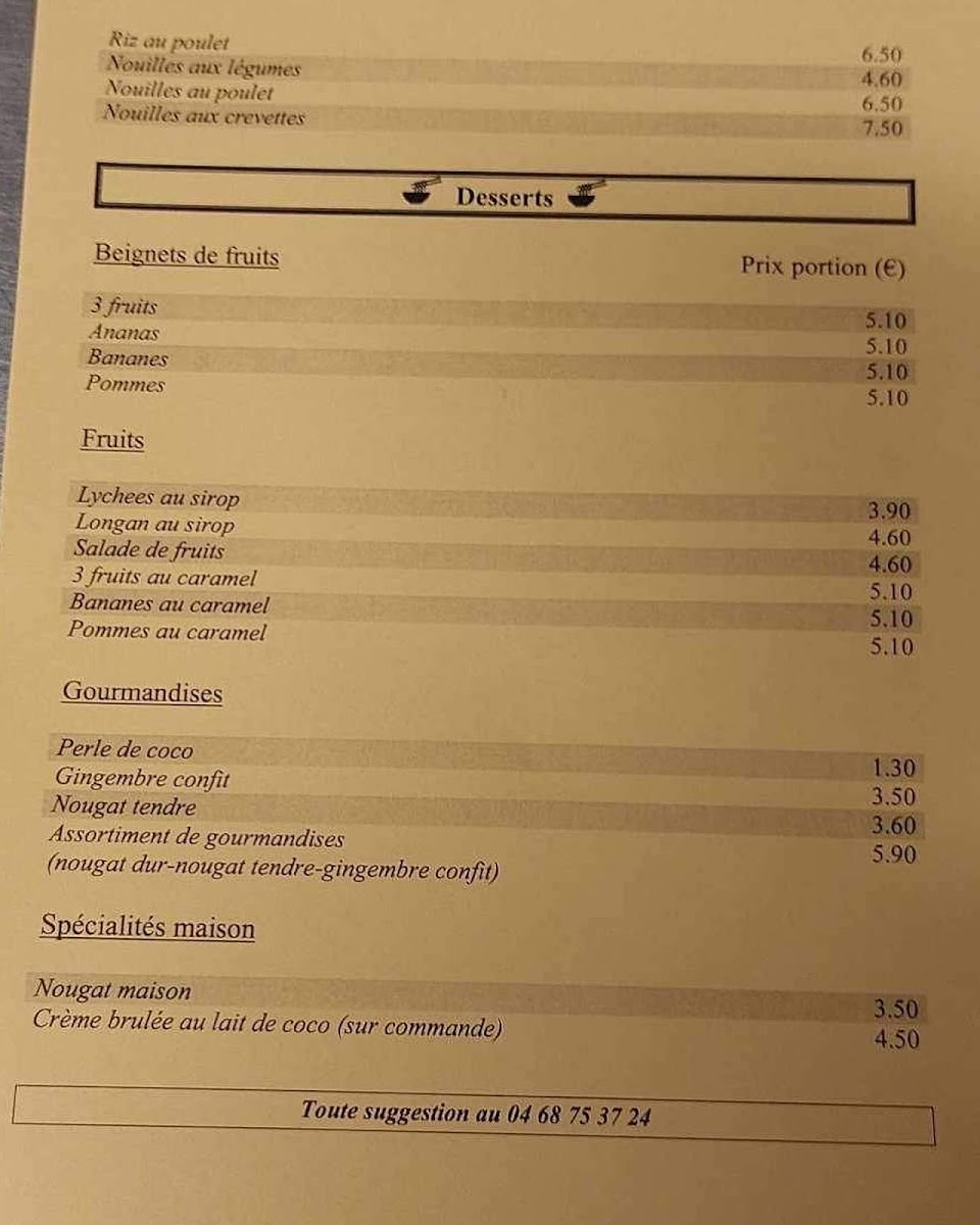 Le Comptoir d'Asie Photo Menu 1