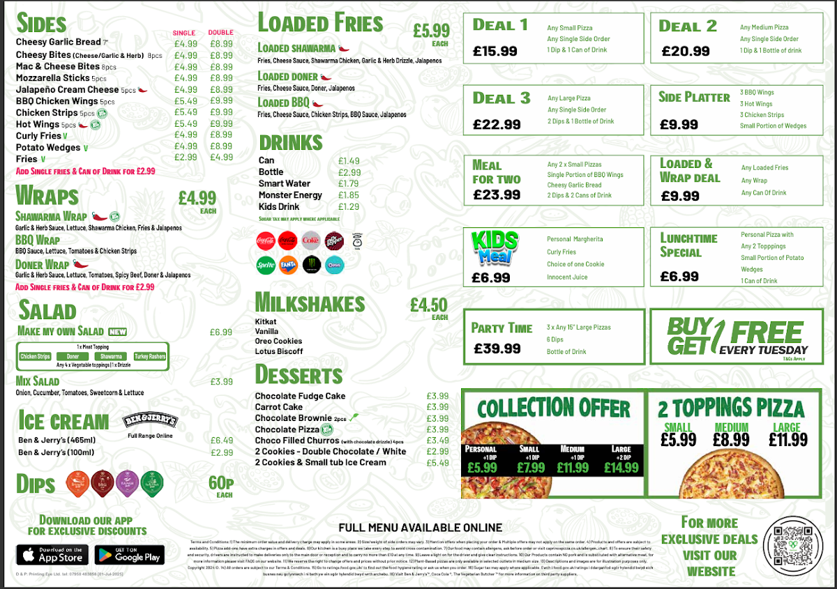 Caprinos Pizza Liverpool Photo Menu 2