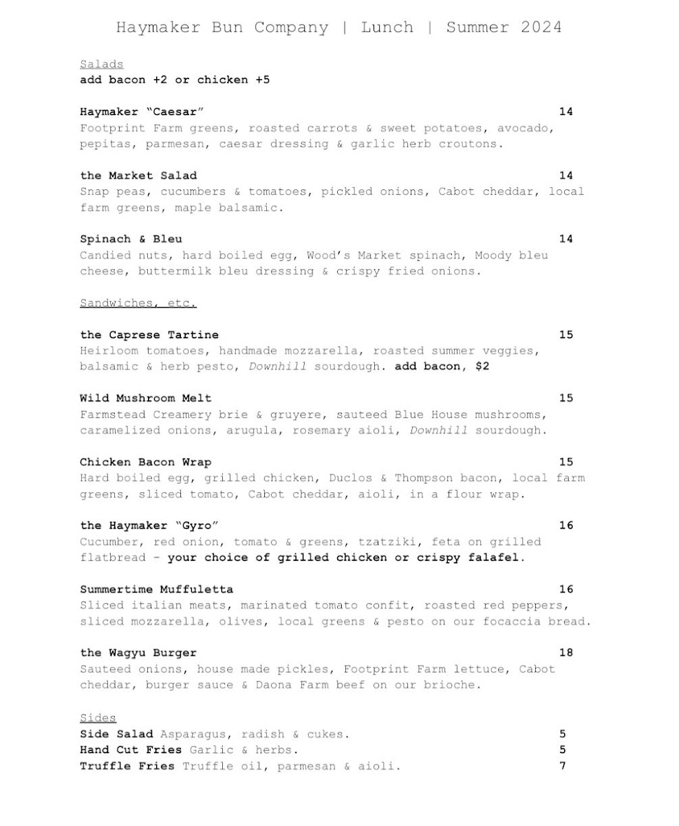 Haymaker Bun Company Photo Menu 1
