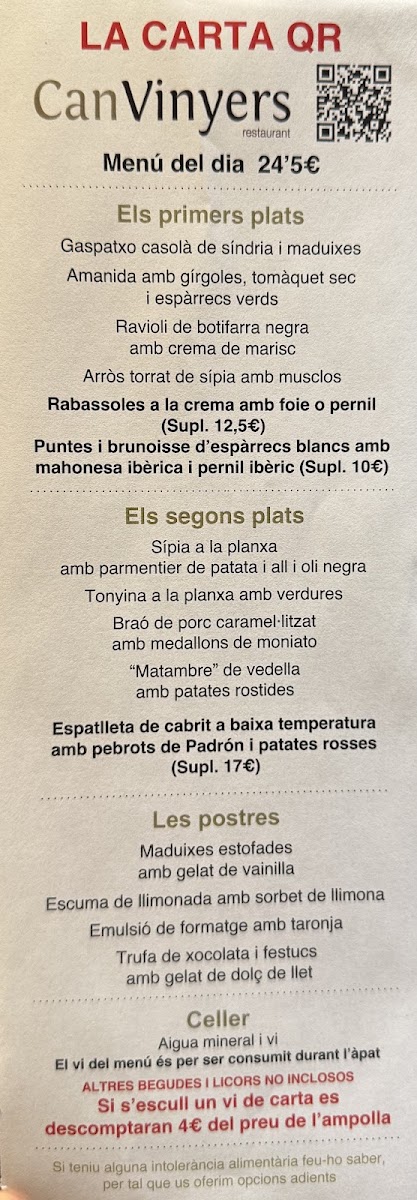Can Vinyers Restaurant Photo Menu 1