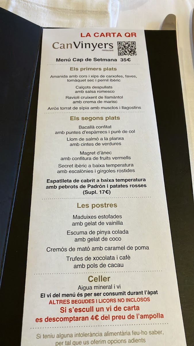 Can Vinyers Restaurant Photo Menu 2