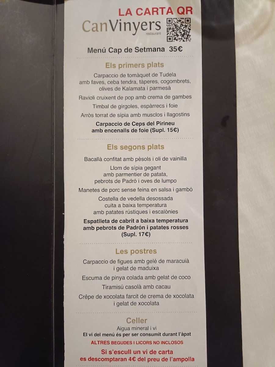 Can Vinyers Restaurant Photo Menu 3