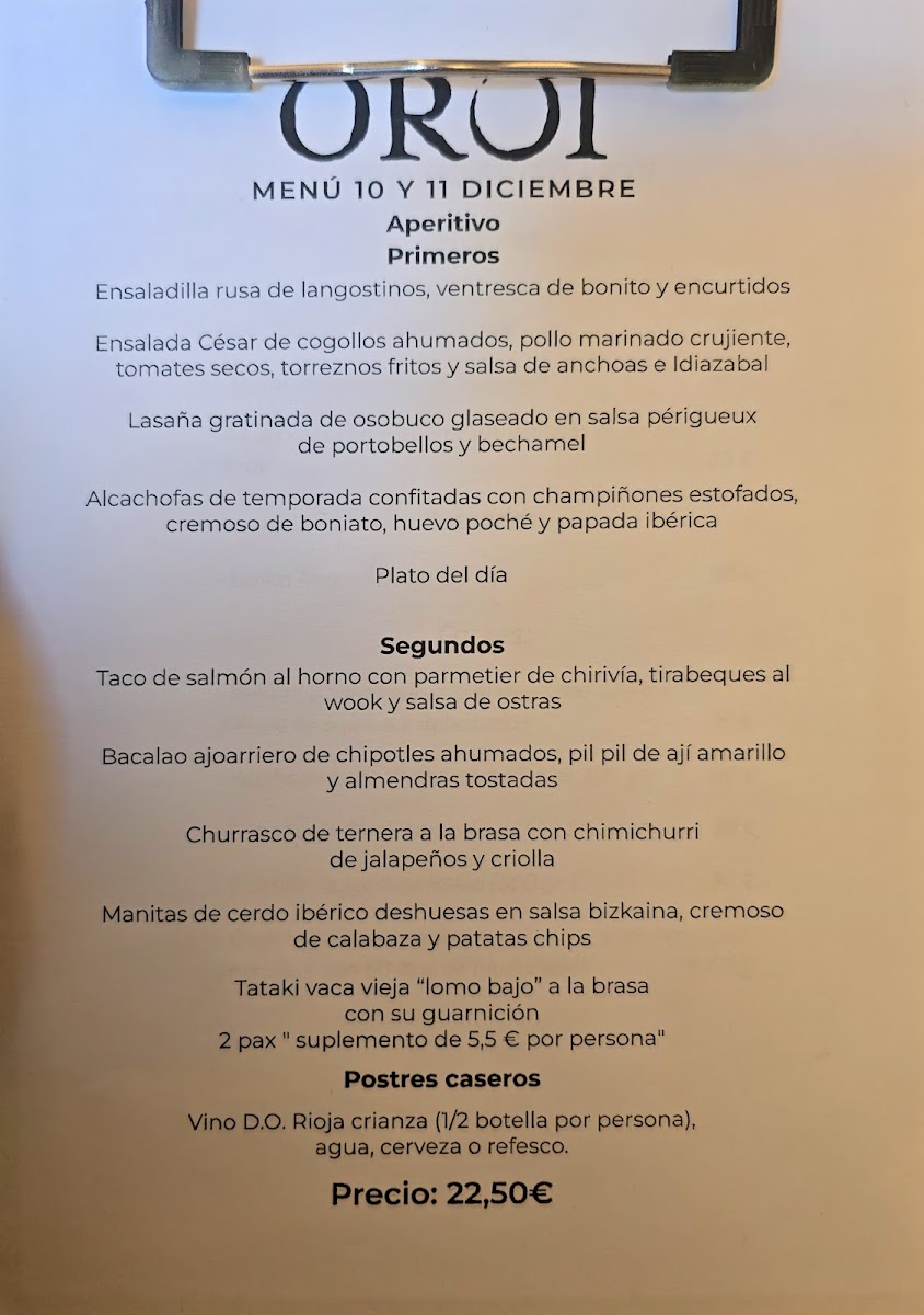 Restaurante Oroi Photo Menu 2