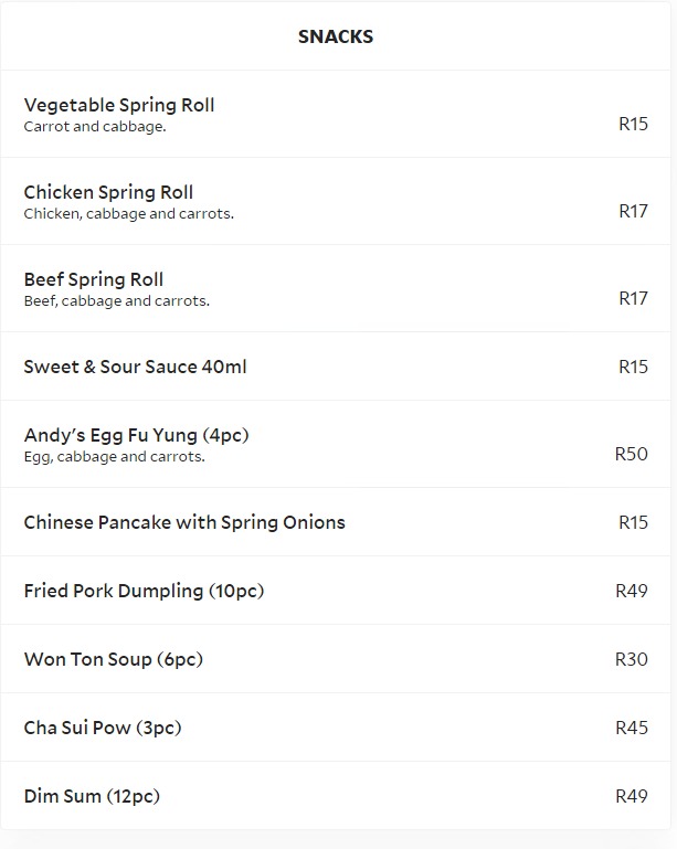 Andys Chinese takeaway Photo Menu 5