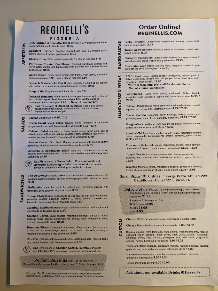 Reginelli's Pizzeria Photo Menu 2