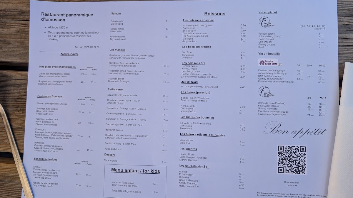 Restaurant du Barrage d'Emosson Photo Menu 2