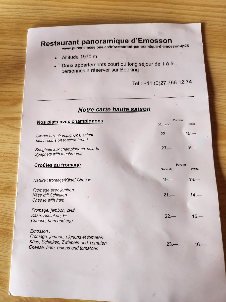 Restaurant du Barrage d'Emosson Photo Menu 9