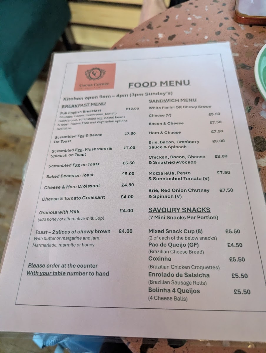Cocoa Corner Cafe Photo Menu 1