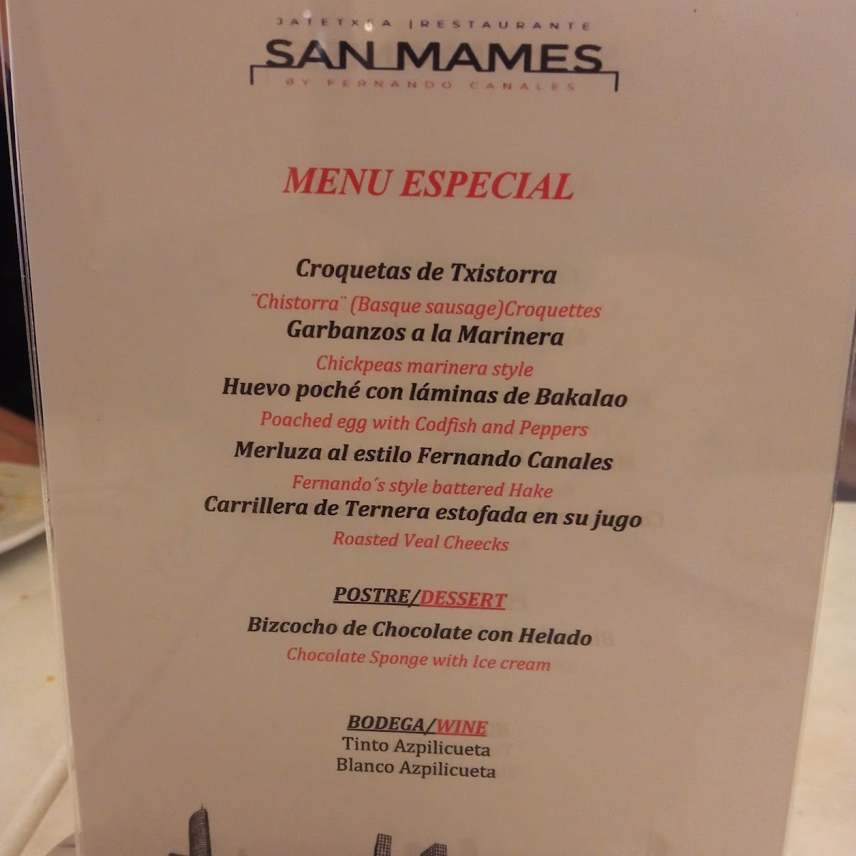 San Mamés Jatetxea Photo Menu 2