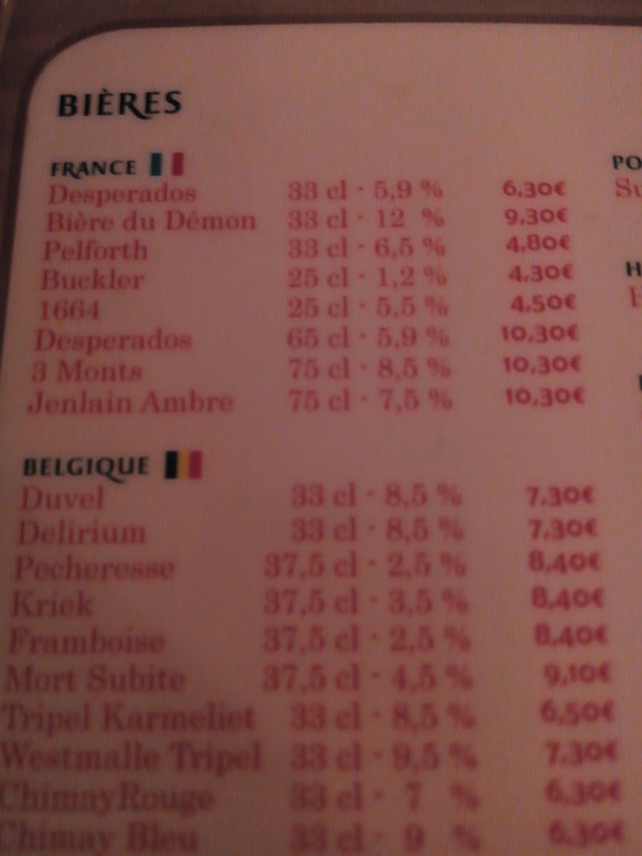 Le Franco Belge Photo Menu 2