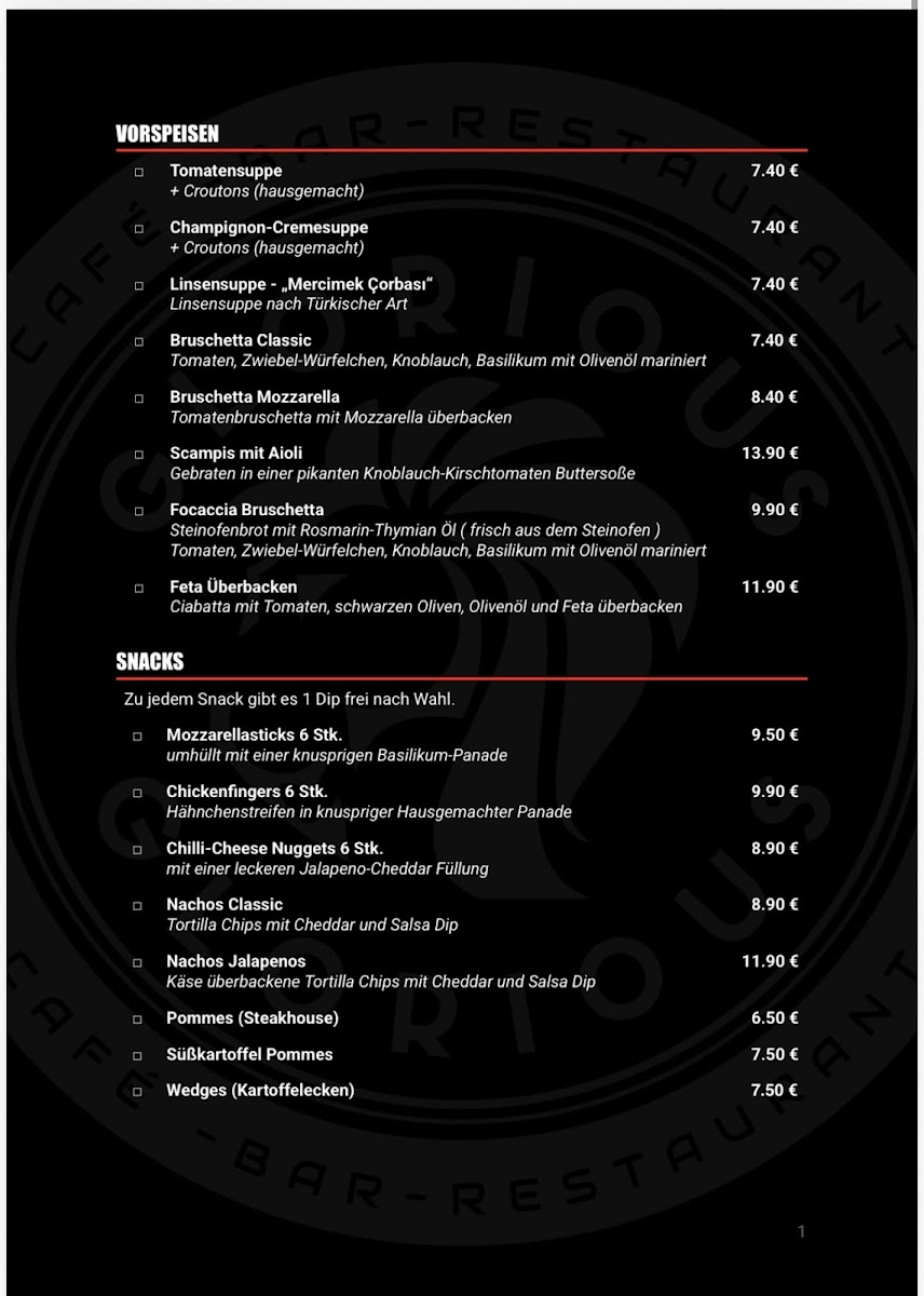 Glorious Café - Bar - Restaurant Photo Menu 2
