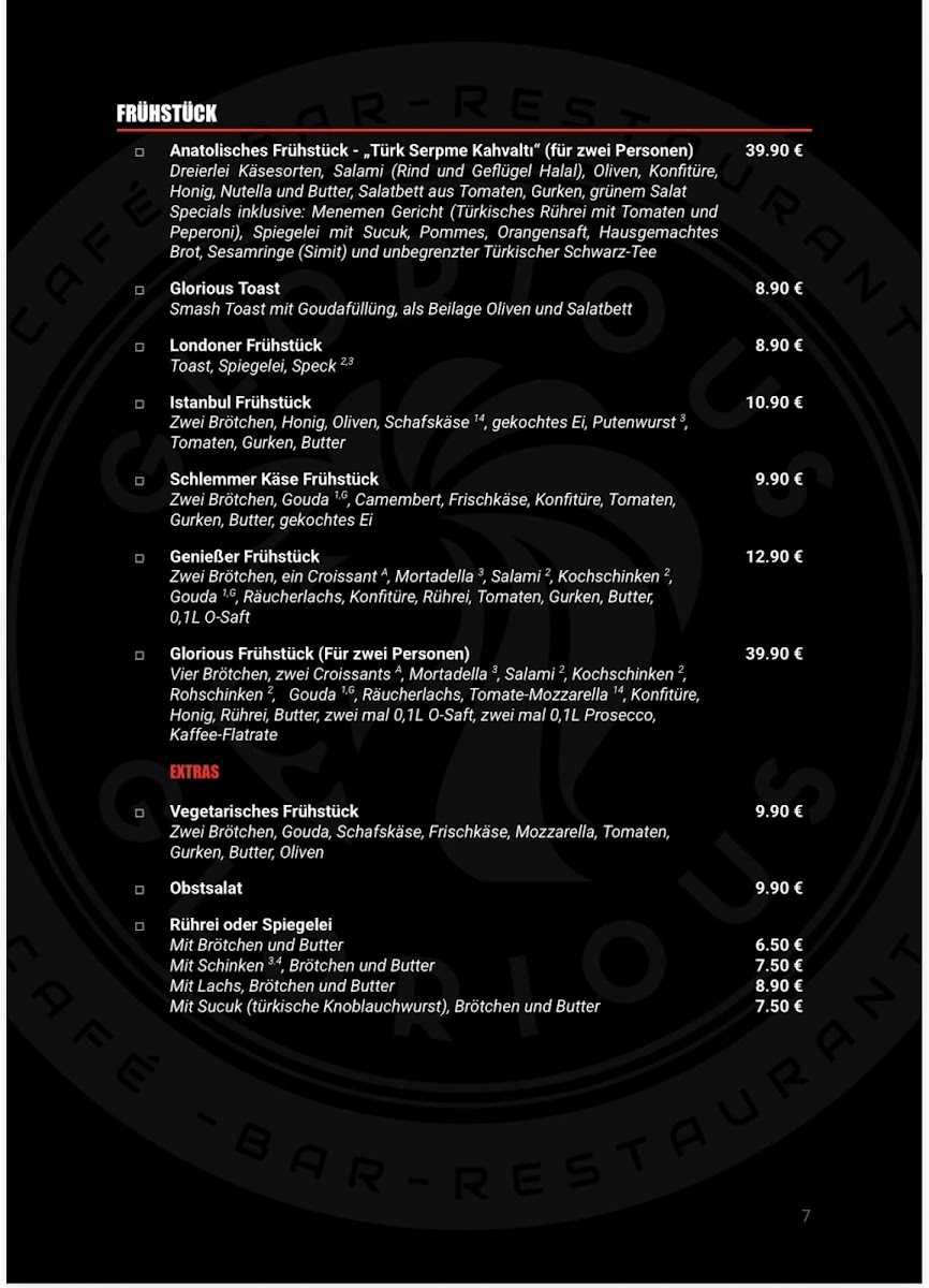Glorious Café - Bar - Restaurant Photo Menu 6