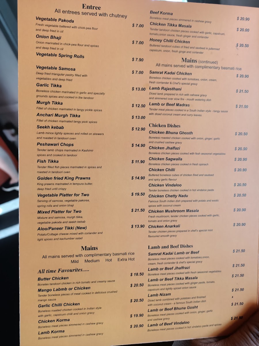Samrat Indian Restaurant Photo Menu 1