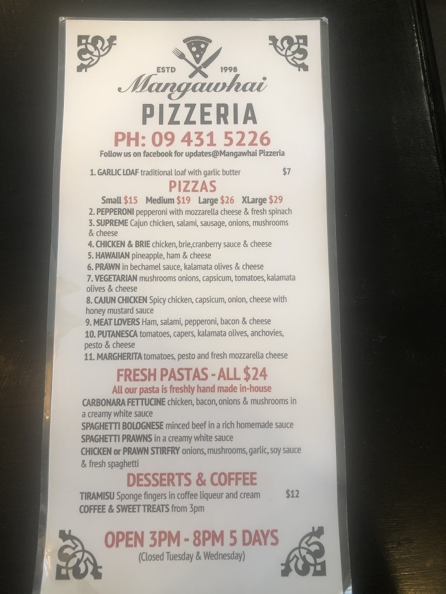 Mangawhai Pizzeria Photo Menu 2