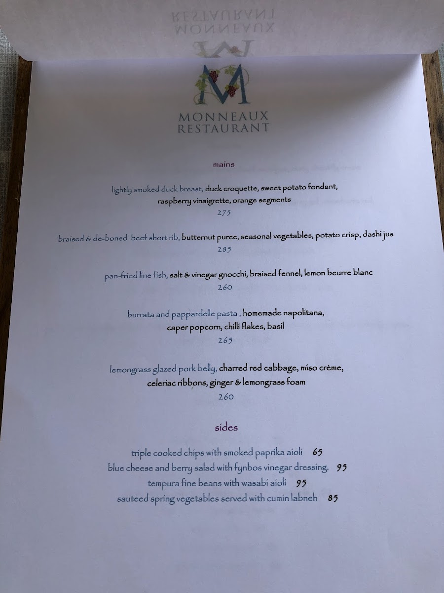 Monneaux Restaurant Photo Menu 1