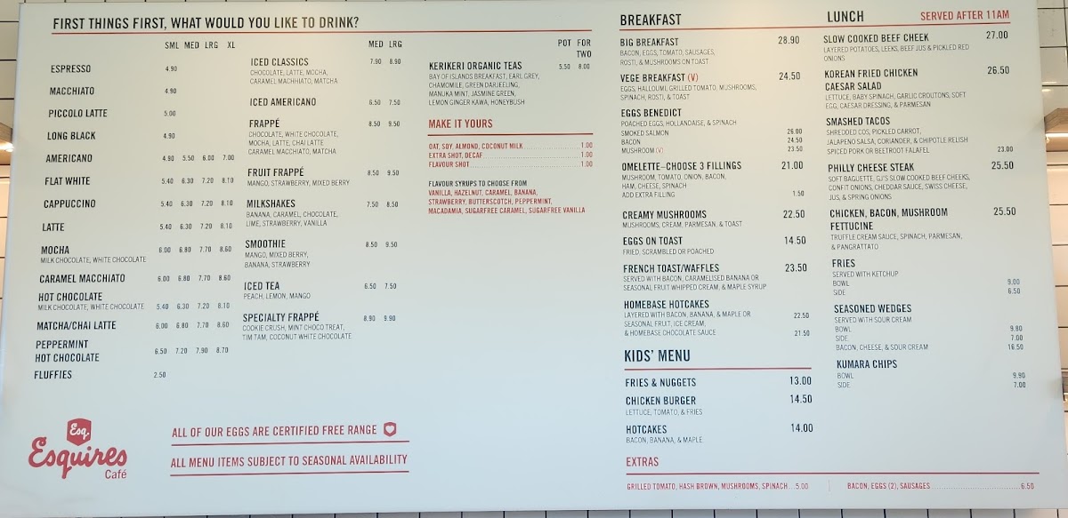 Esquires Cafe - Homebase Photo Menu 1