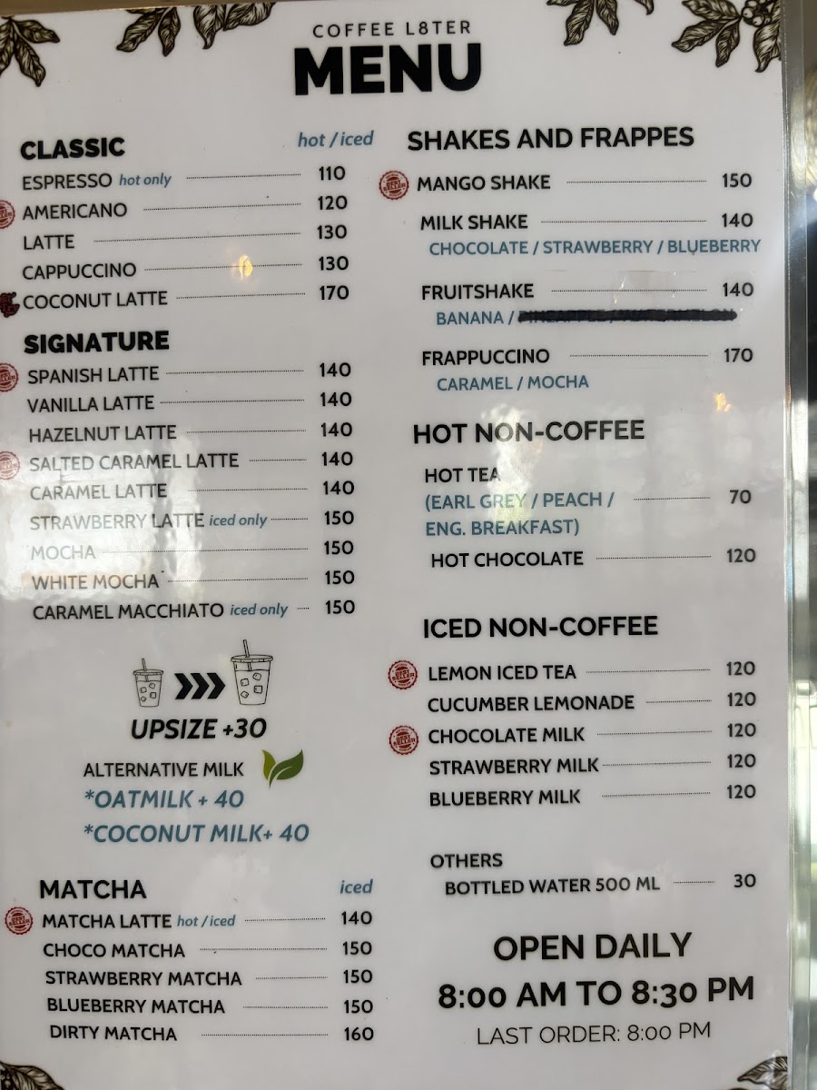 Coffee L8ter Photo Menu 5