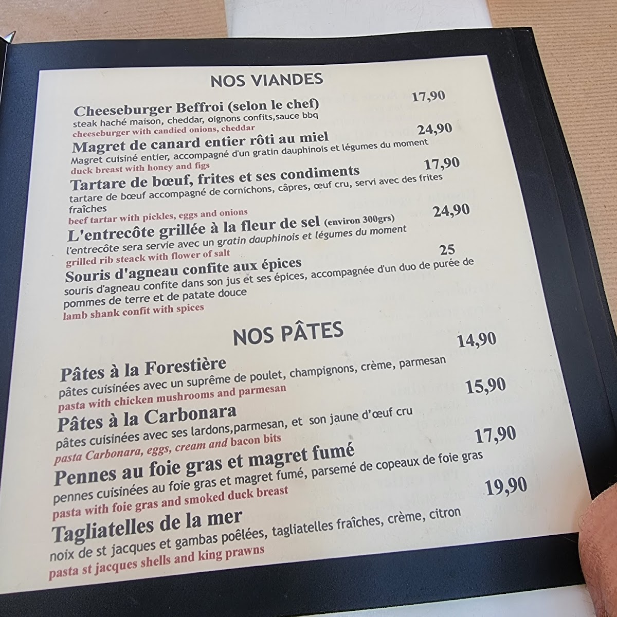 Le Beffroi Photo Menu 1
