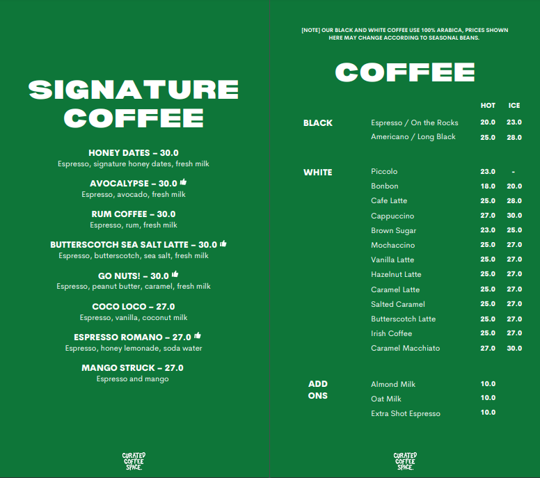 Curated Coffee Space Photo Menu 1