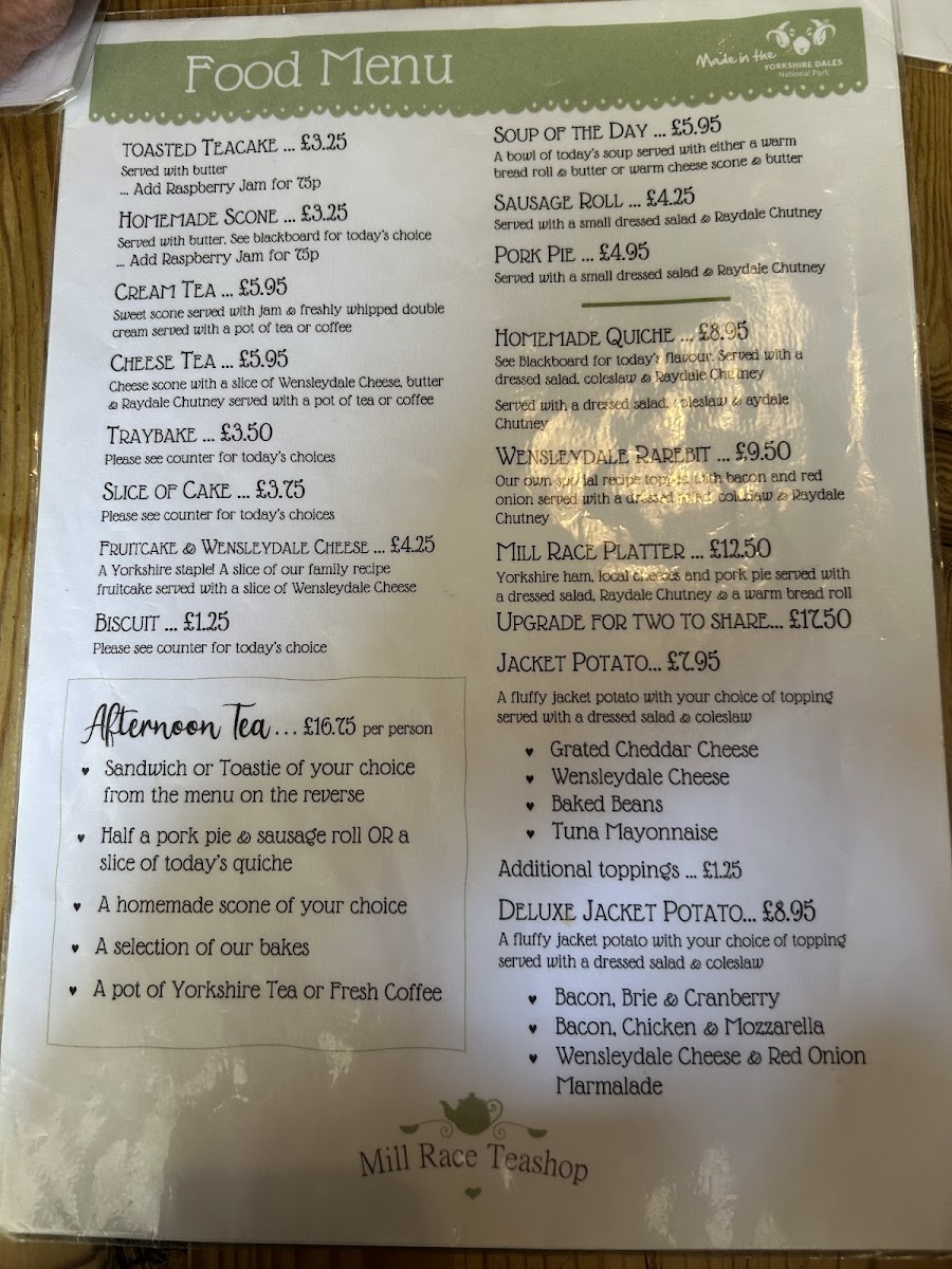 Mill Race Teashop Photo Menu 1