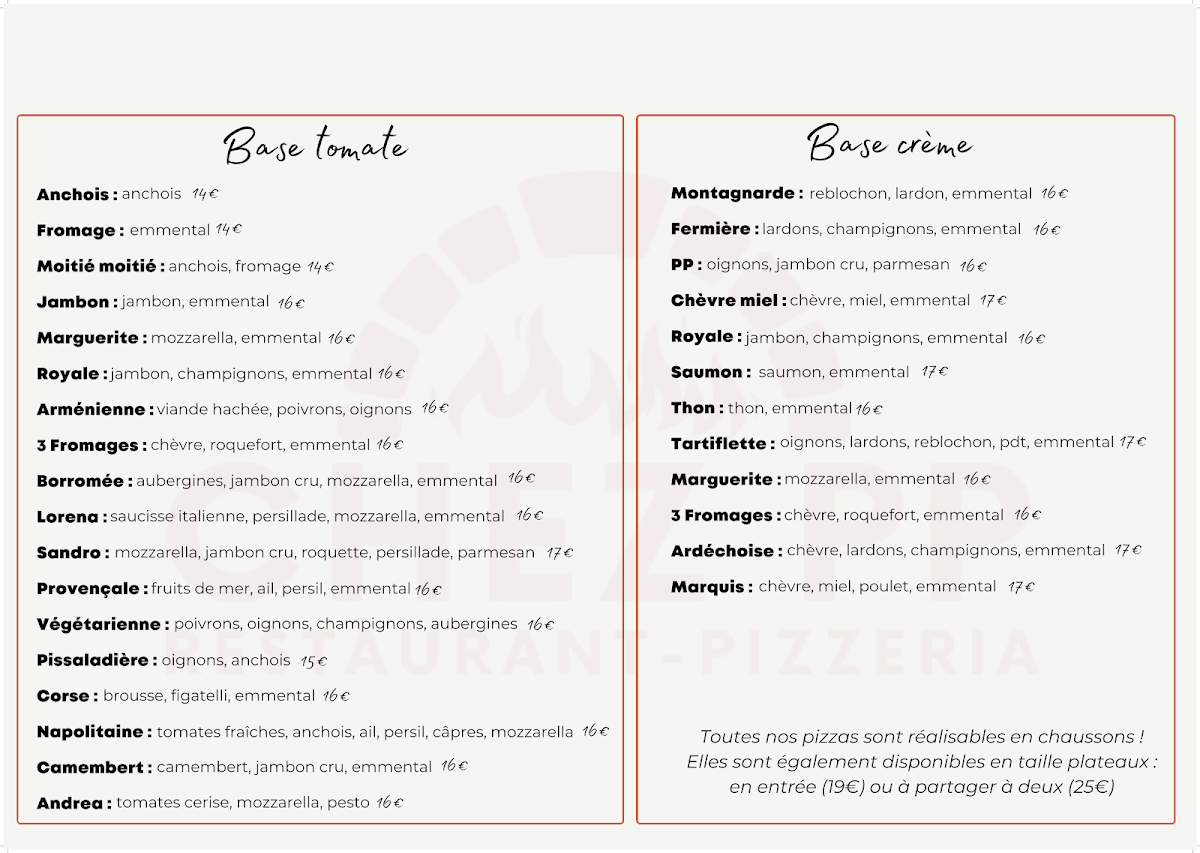 Chez Pp Restaurant - Pizzeria Photo Menu 2