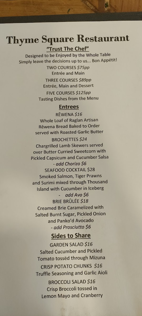 Thyme Square Restaurant Photo Menu 1