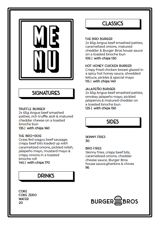 Burger Bros Norwood Photo Menu 1