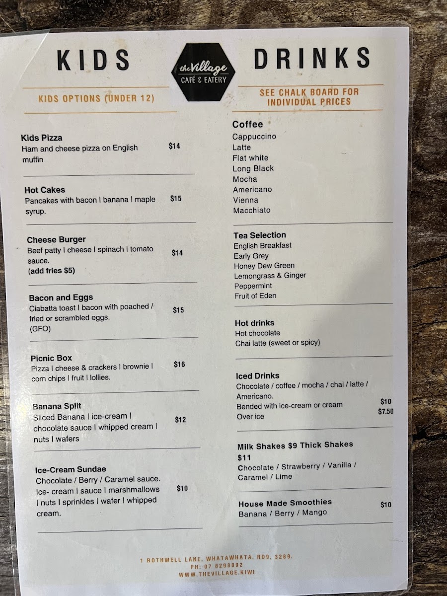 The Village Cafe Photo Menu 1