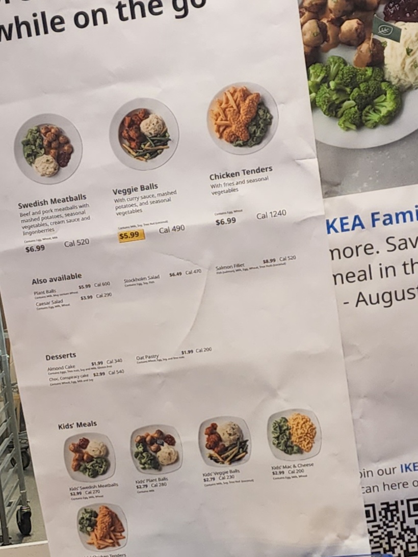 IKEA Restaurant Photo Menu 1
