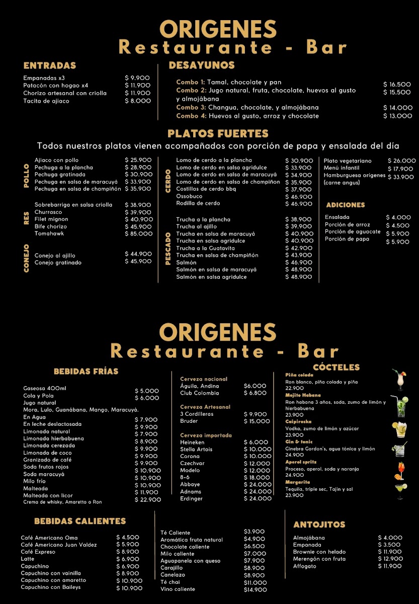 Origenes Restaurante Bar Photo Menu 3