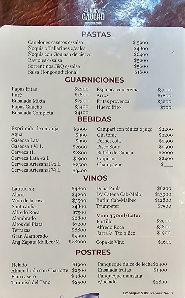 El Nuevo Gaucho Photo Menu 1